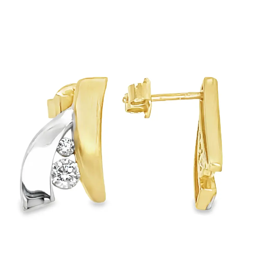 Bicolor gouden oorknoppen met Zirkonia stenen