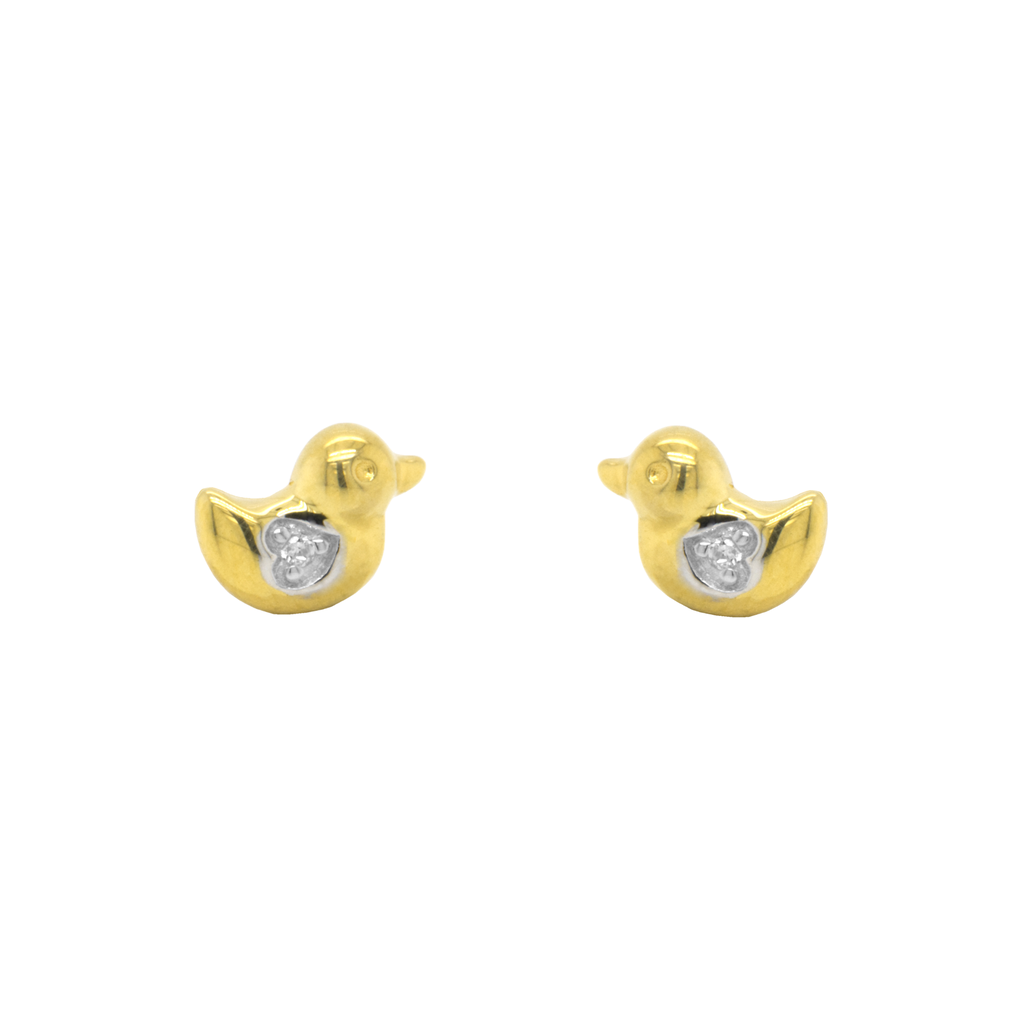 Yellow gold stud earrings Duckling with Zirconia stone