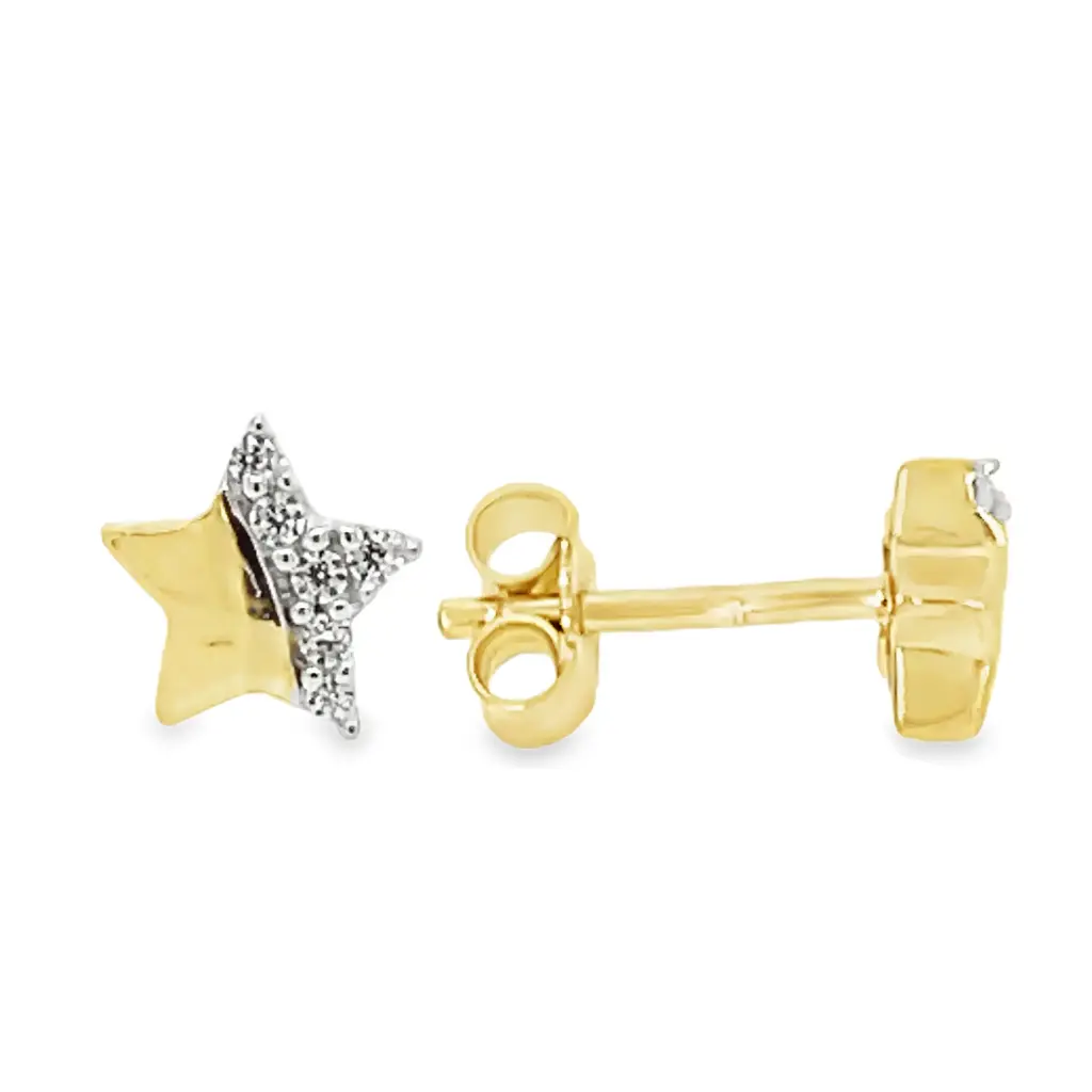 Yellow gold stud earrings Star with Zirconia stones