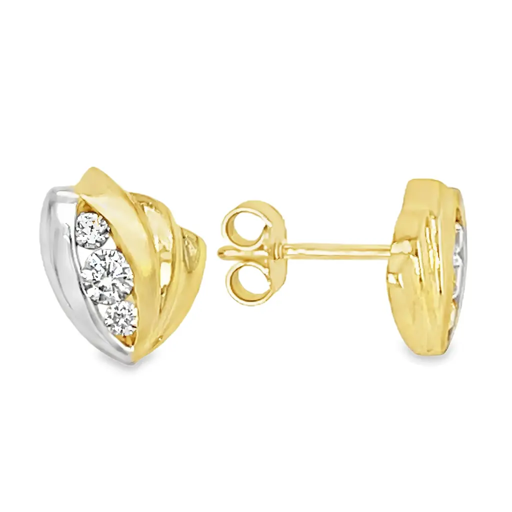 Bicolor gouden oorknoppen met Zirkonia stenen