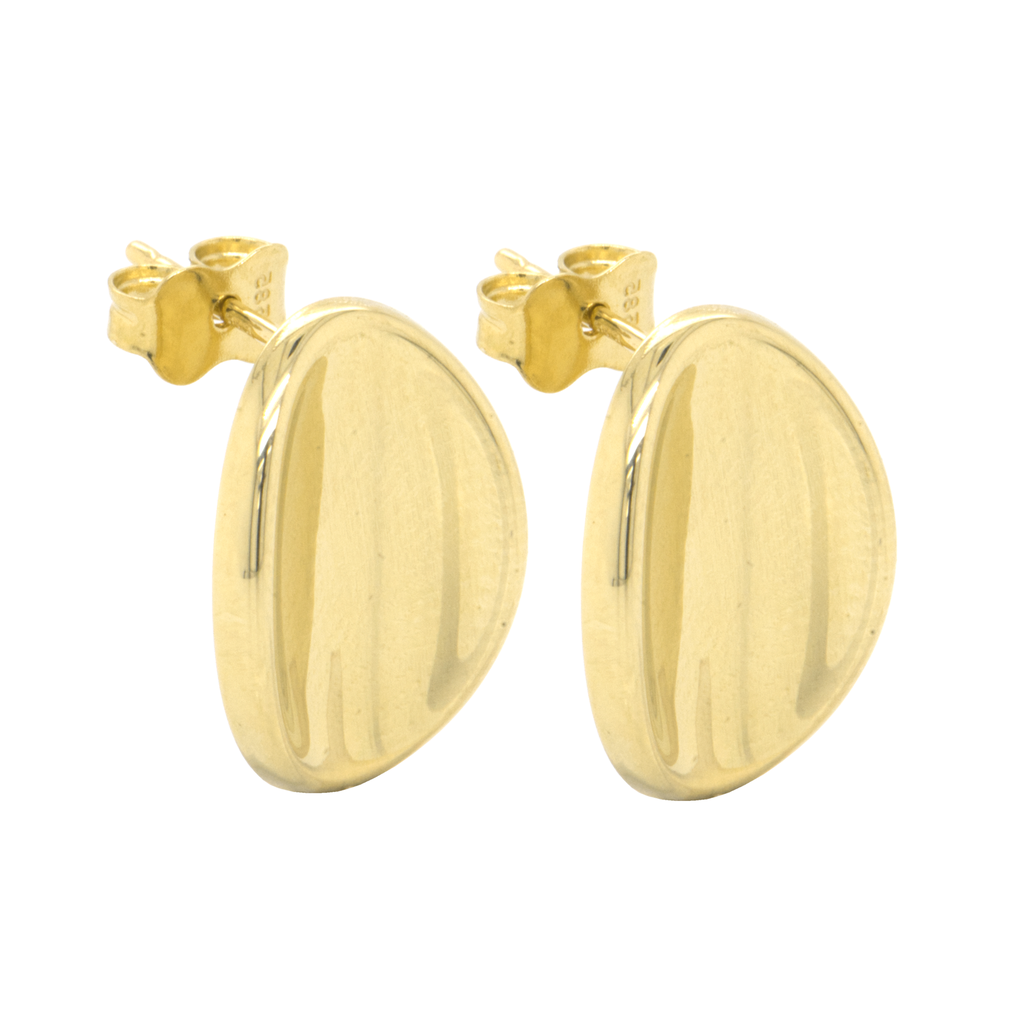 Yellow gold stud earrings Curved Oval (large)