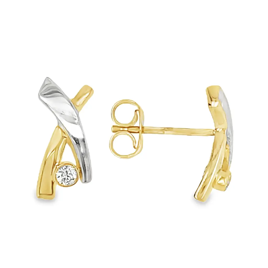 Bicolor gold ear studs with Zirconia stone