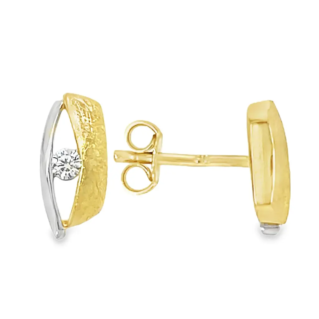 Bicolor gouden oorknoppen met Zirkonia steen