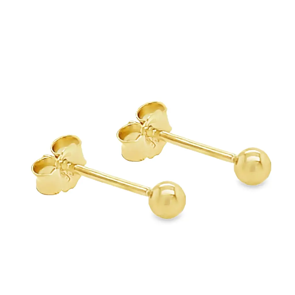 Yellow gold stud earrings ball 3mm