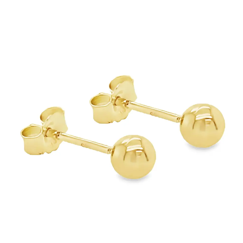 Yellow gold stud earrings ball 4mm