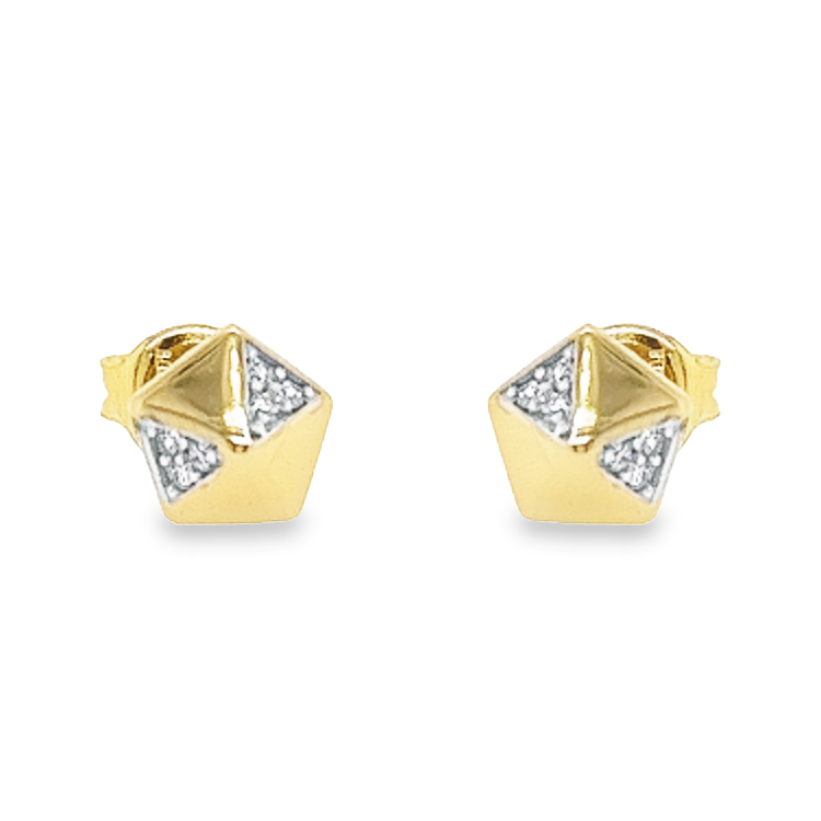 Yellow gold stud earrings Pyramid with Zirconia stones