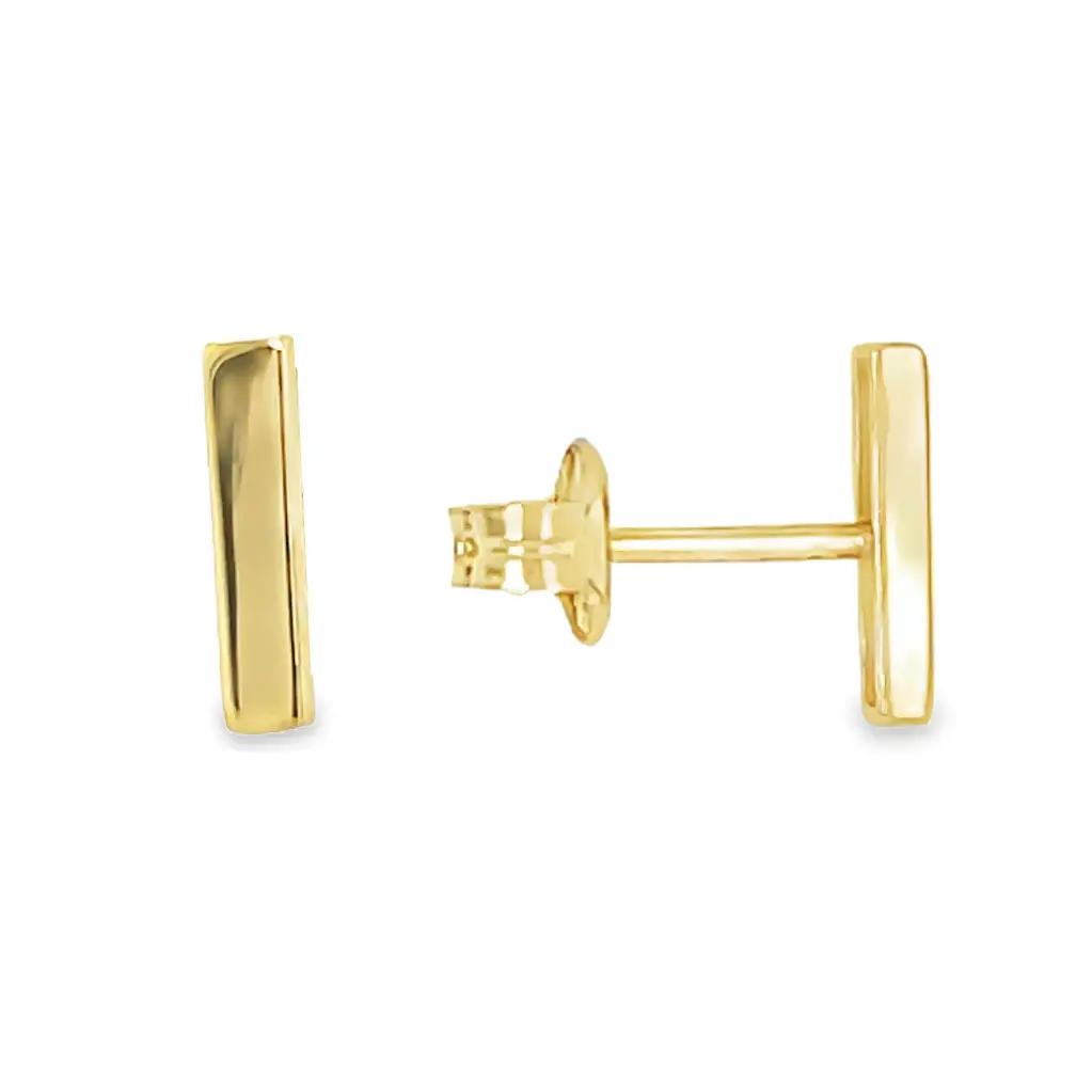 Yellow gold stud earrings Bar 9mm