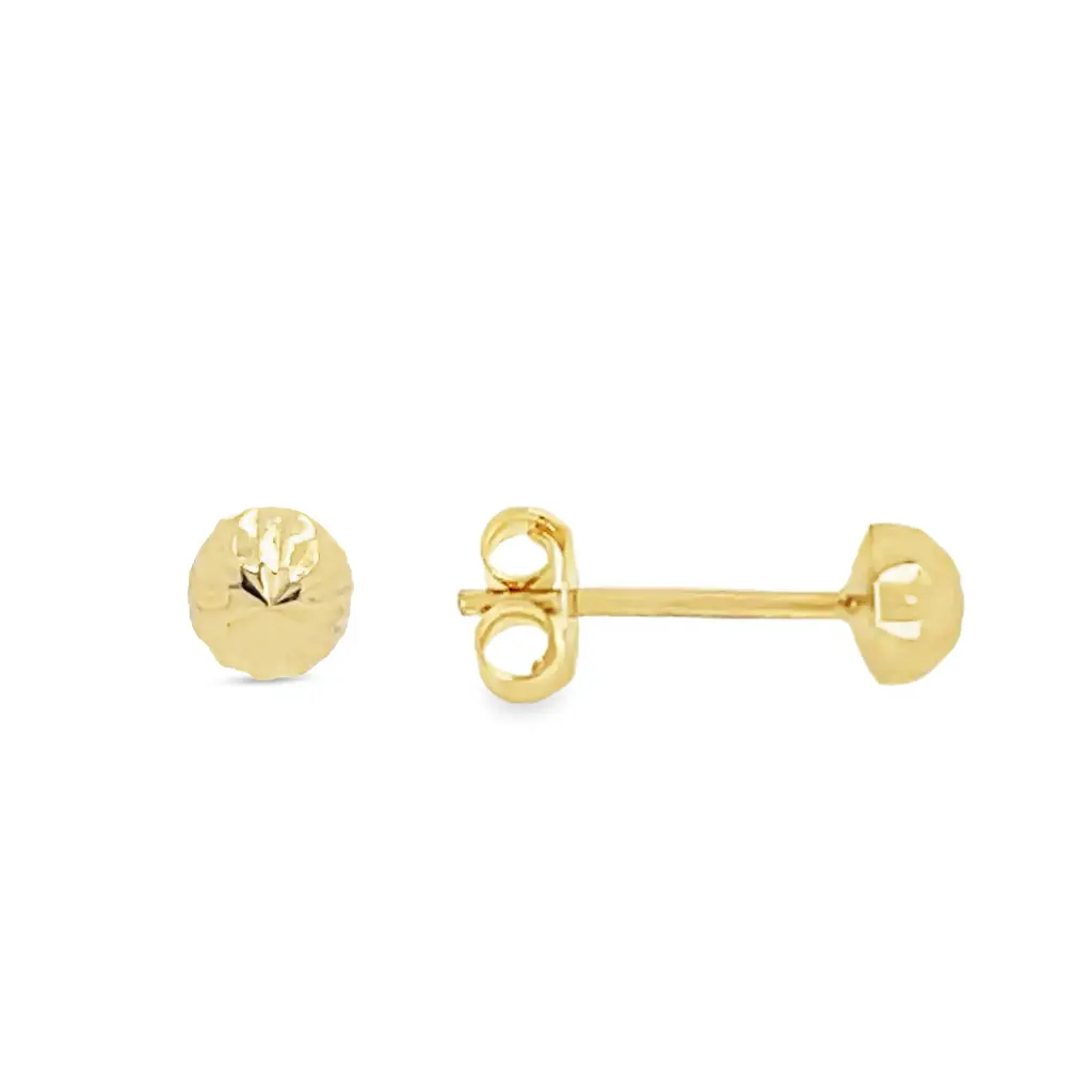 [GO0842] Geelgouden oorknoppen bolletje bewerkt 4mm
