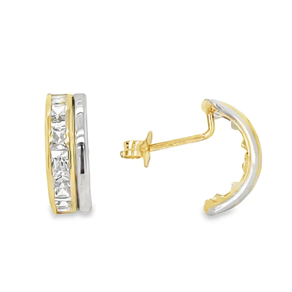 Bicolor gold stud earrings with Zirconia stones