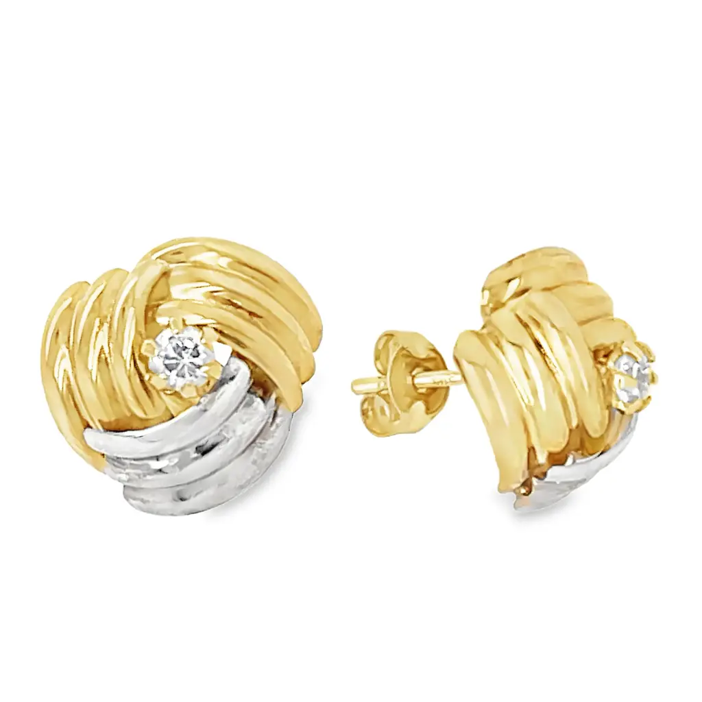 Bicolor gouden oorknoppen Fantasie met Zirkonia steen