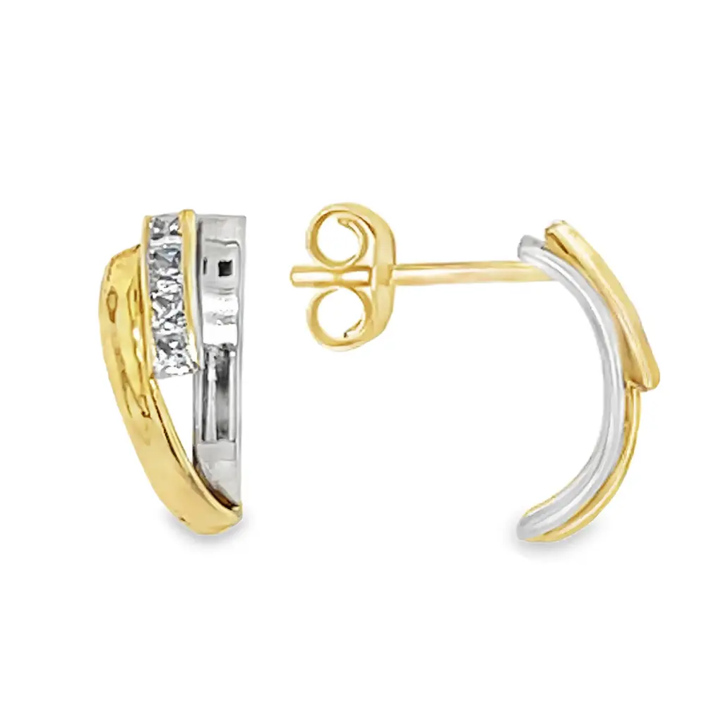 Bicolor gold stud earrings with Zirconia stones