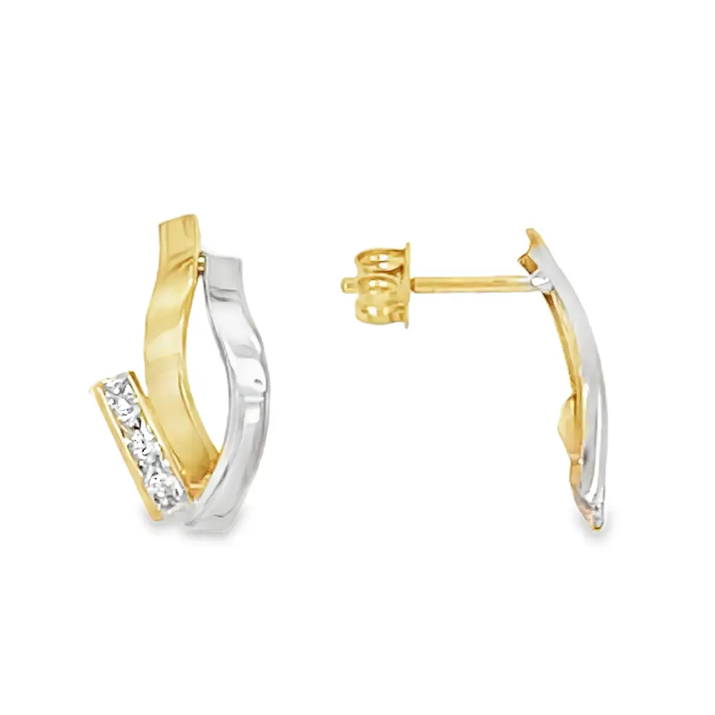 Bicolor gold stud earrings Fantasy with Zirconia stones
