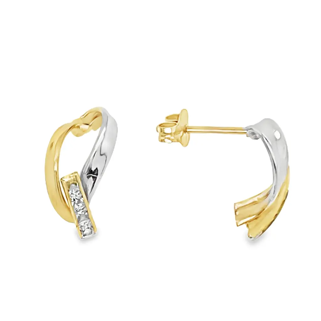 Bicolor gold stud earrings Fantasy with Zirconia stones