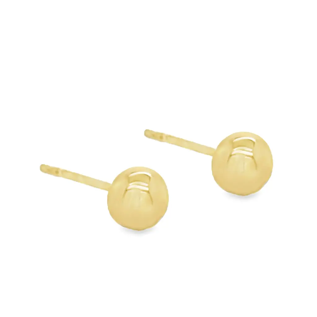 Yellow gold stud earrings ball 4.8mm