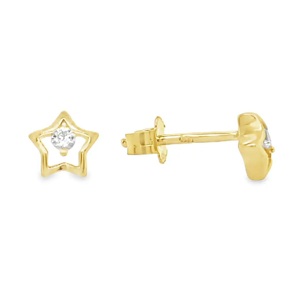 Yellow gold stud earrings Star with Zirconia stone