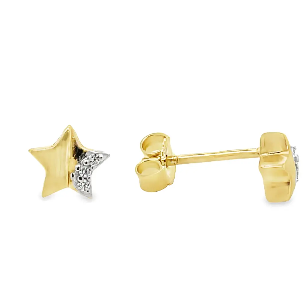 Yellow gold stud earrings Star with Zirconia stones