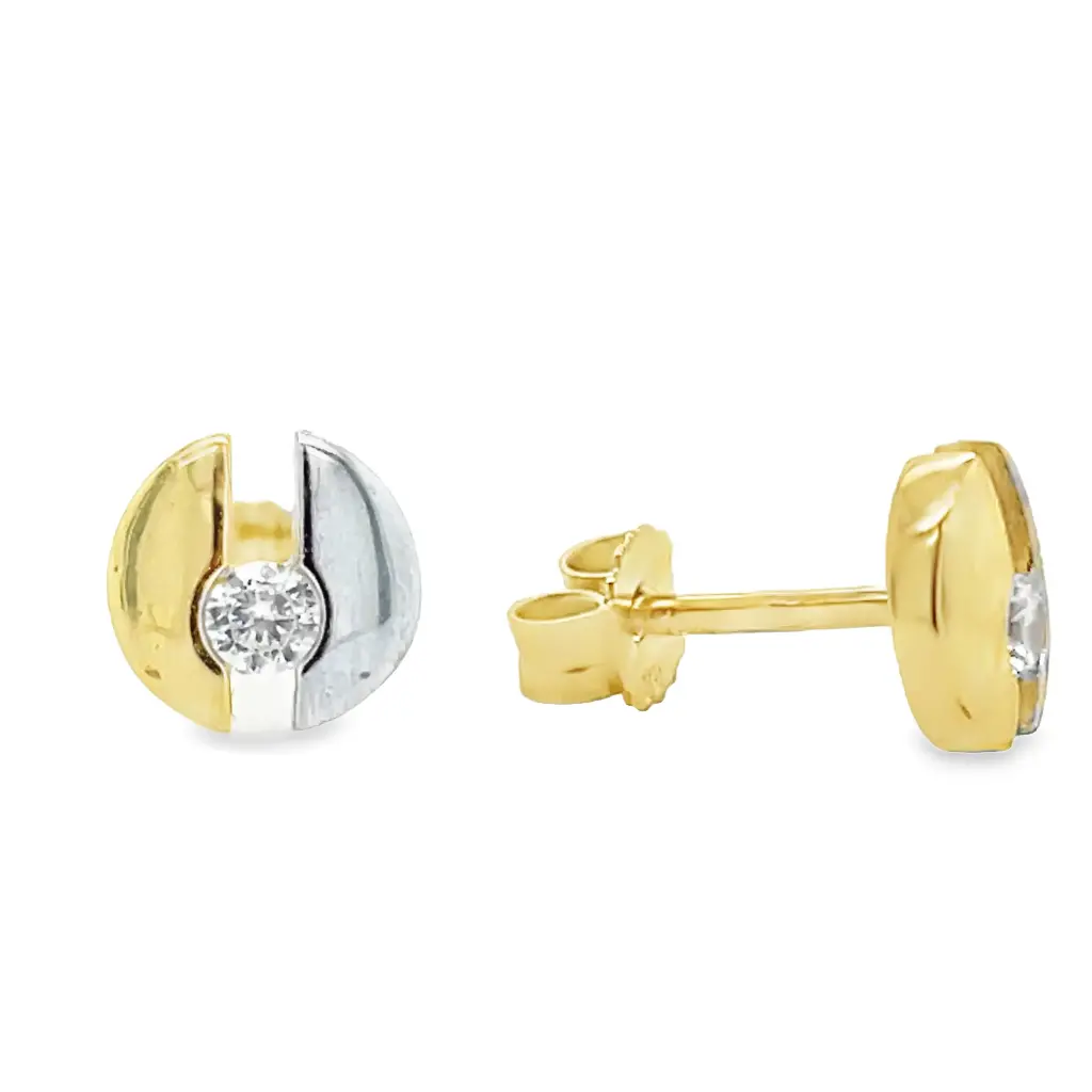 Bicolor gold ear studs with Zirconia stone