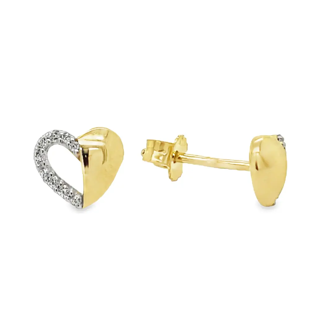 Yellow gold stud earrings Heart with Zirconia stones