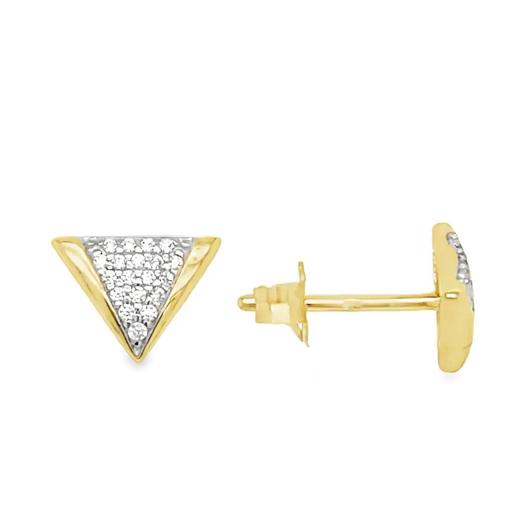 Yellow gold stud earrings Triangle with Zirconia stones