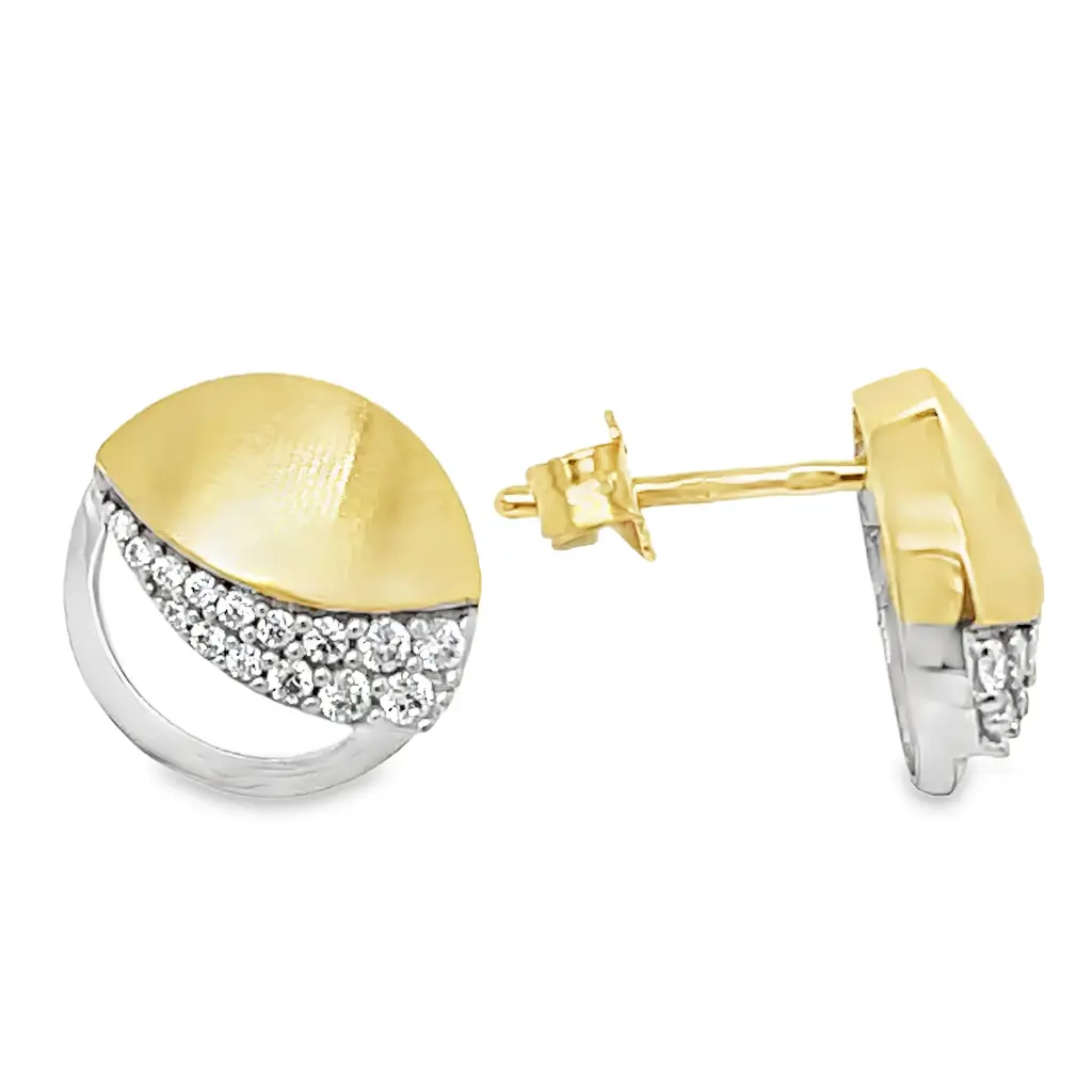 Bicolor gouden oorknoppen Fantasie met Zirkonia stenen