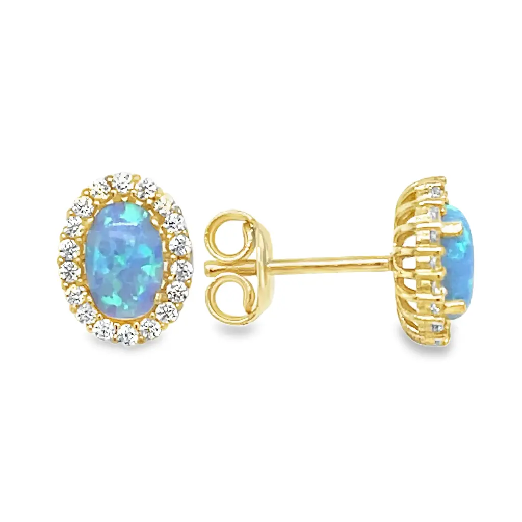 Yellow gold ear studs with Opalite and Zirconia