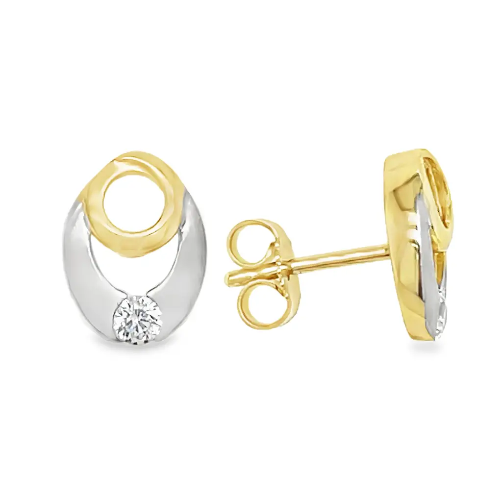 Bicolor gold stud earrings with Zirconia