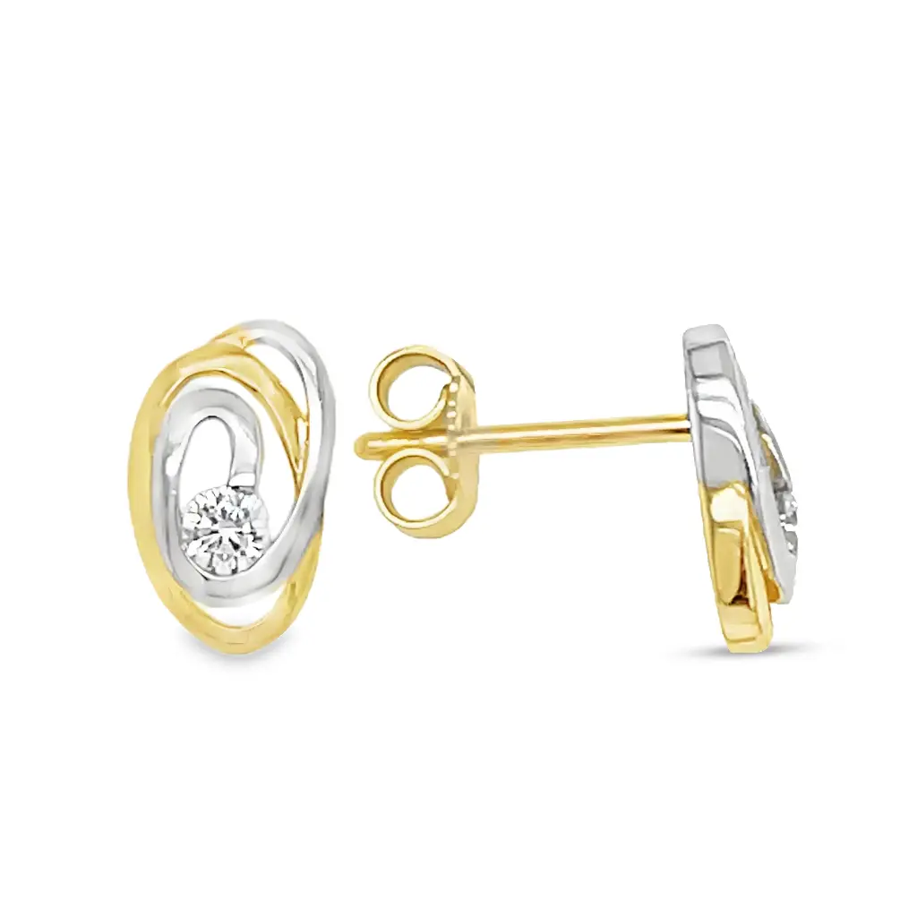 Bicolor gold stud earrings Fantasy with Zirconia