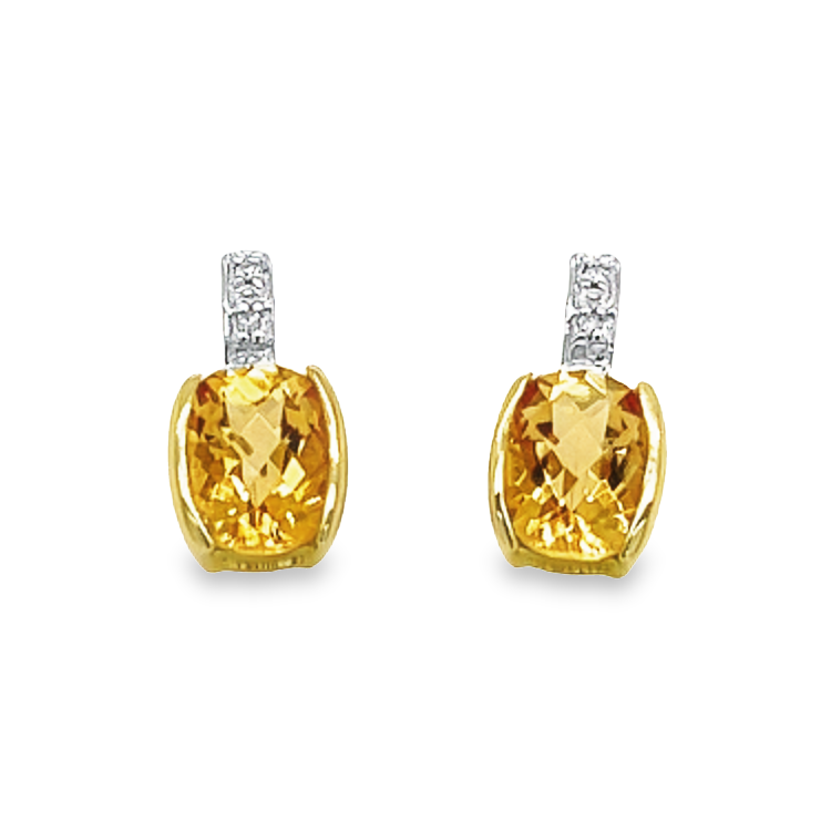 Geelgouden oorknoppen met Citrien en Diamant