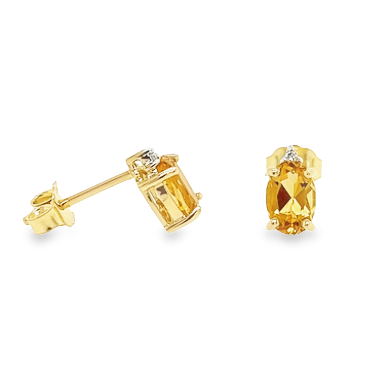 [GOE0975] Yellow gold stud earrings with Citrine and Diamond