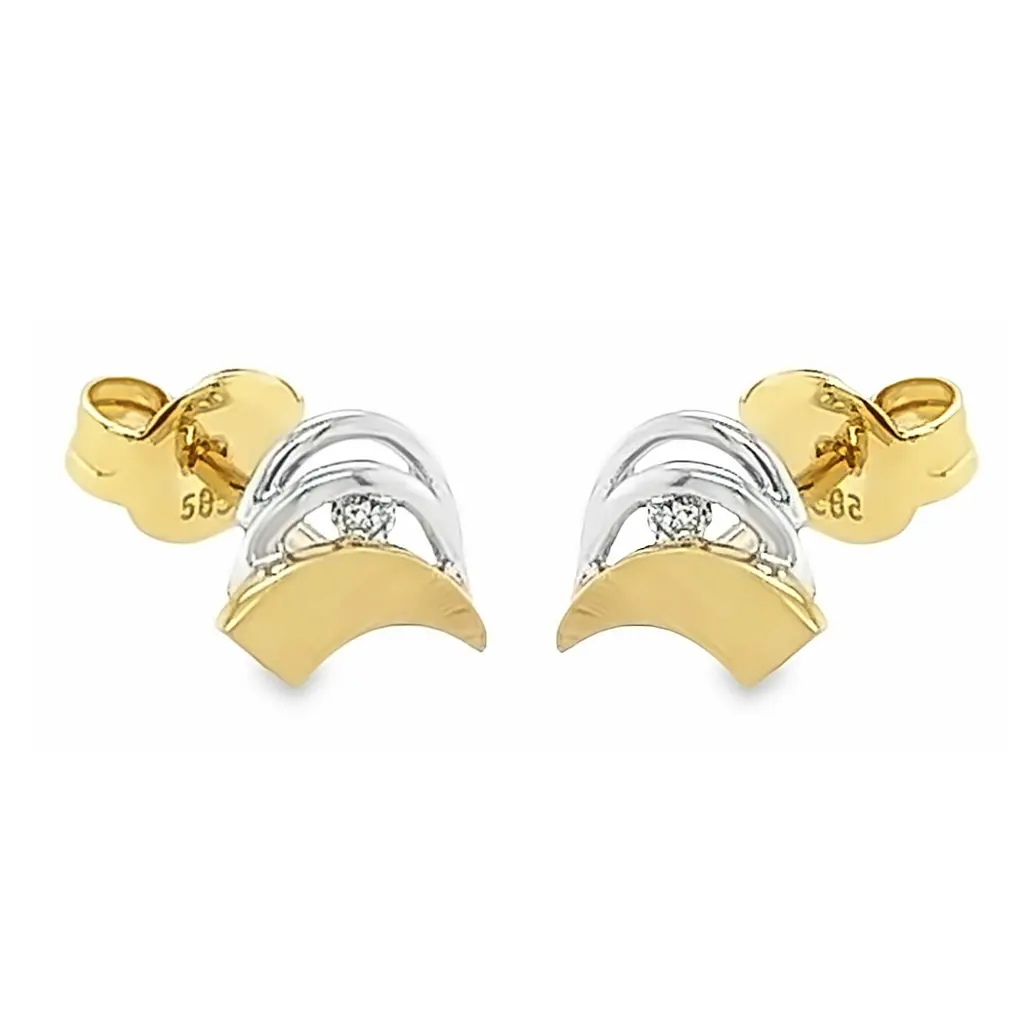 Bicolor gold ear studs with Diamond 0.02 carats