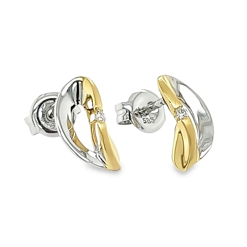 Bicolor gold ear studs with Diamond 0.02 carats