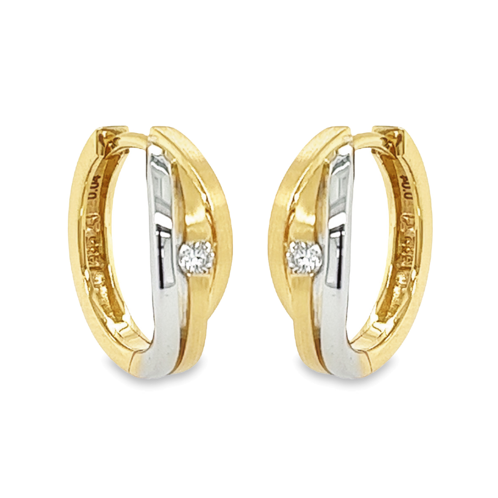 Bicolor gouden oorringen met Diamant 0,08 karaat