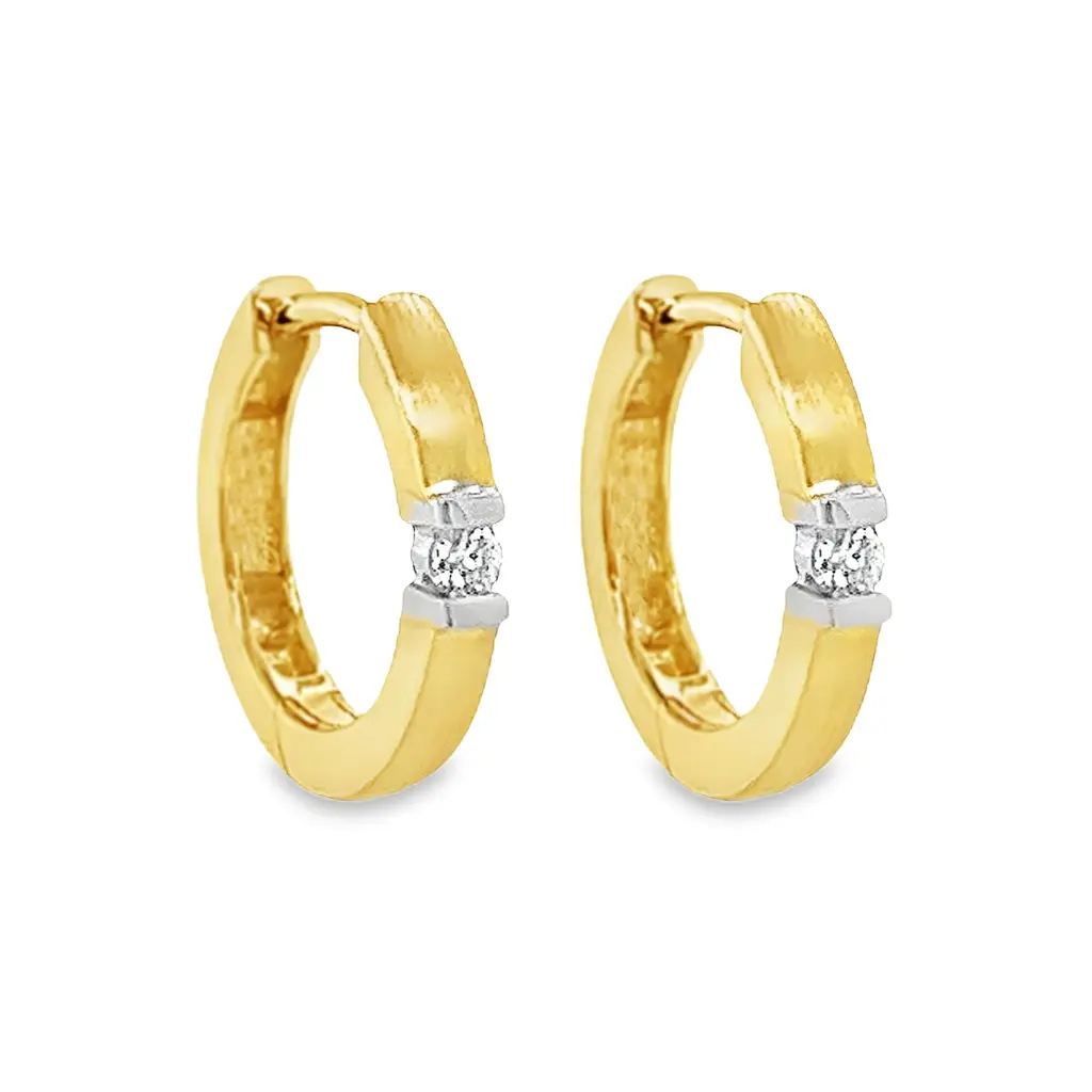 [GOE0994] Bicolor gouden oorringen met Diamant 0,06 karaat
