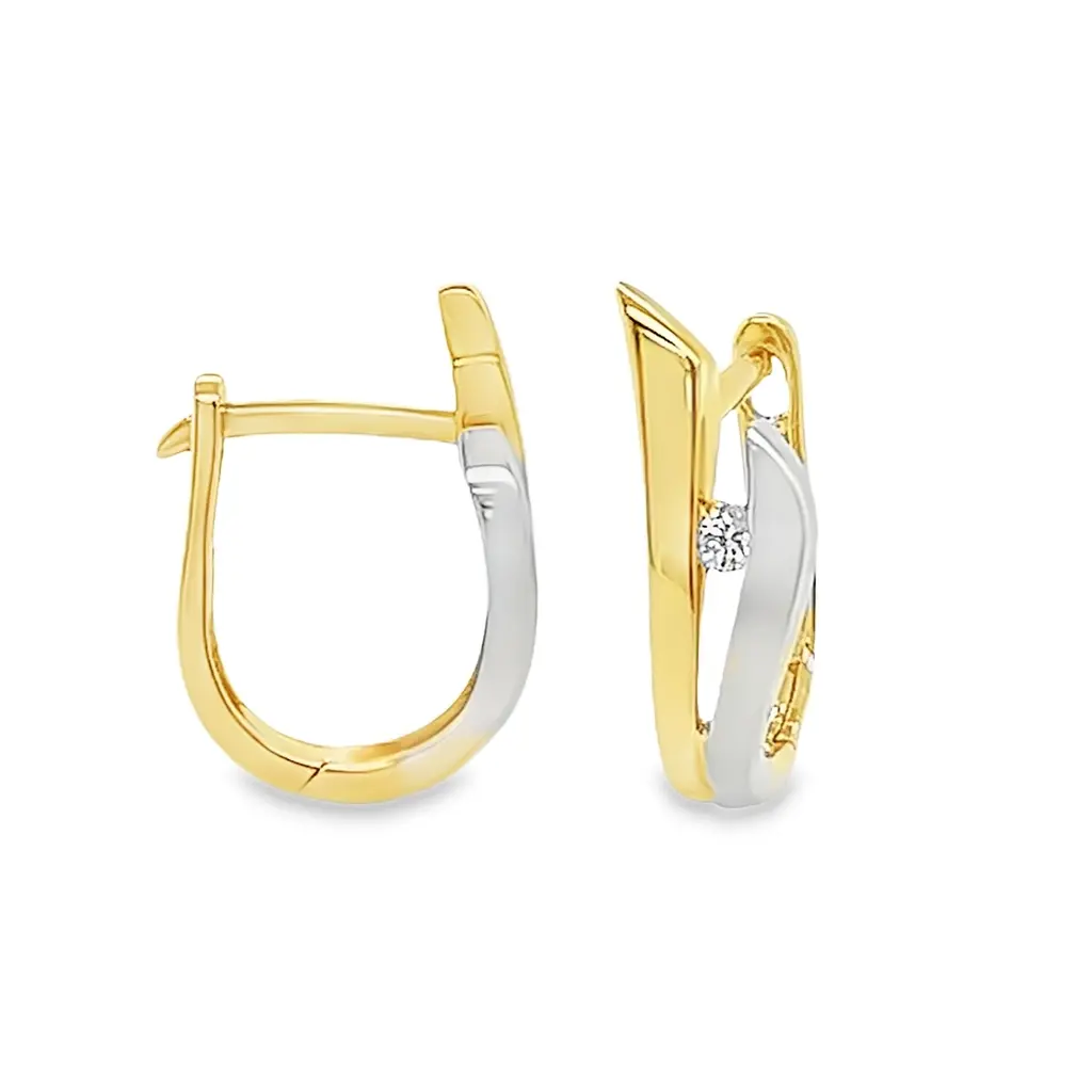 [GOE0998] Bicolor gouden klapoorringen met Diamant 0,04 karaat