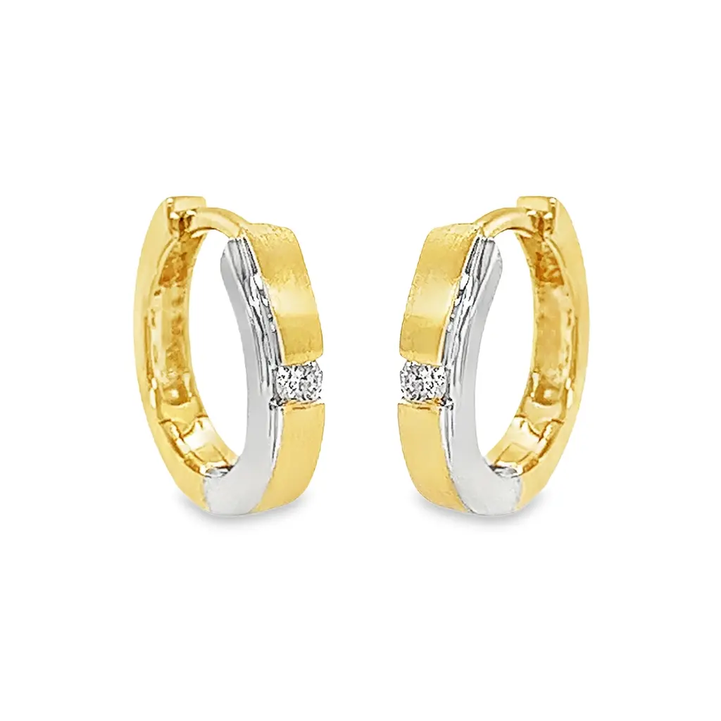 Bicolor gouden klapoorringen met Diamant 0,05 karaat