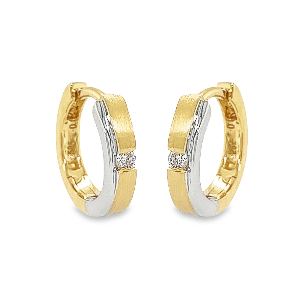 Bicolor gouden klapoorringen met Diamant 0,05 karaat