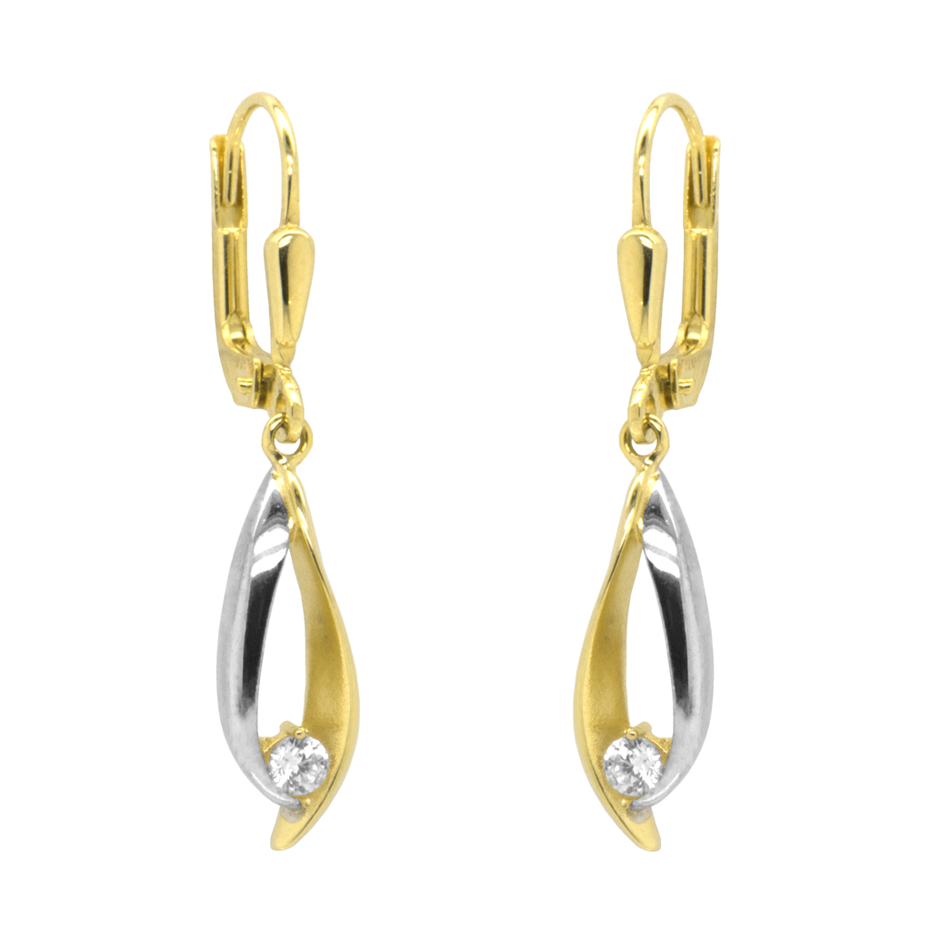 Bicolor gouden oorhangers Fantasie met Zirkonia steen