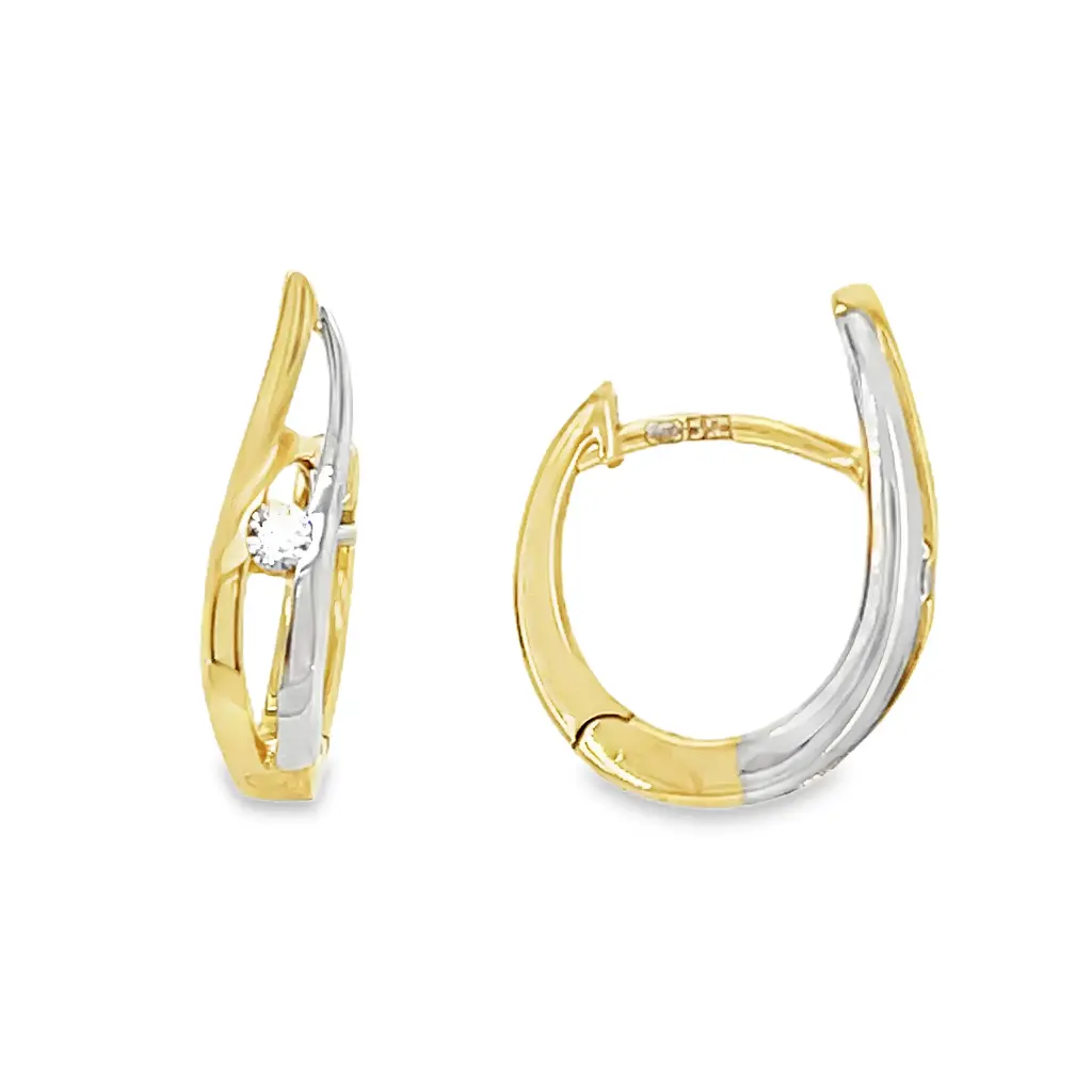 [GOR1068] Bicolor gouden klapoorringen met Zirkonia steen