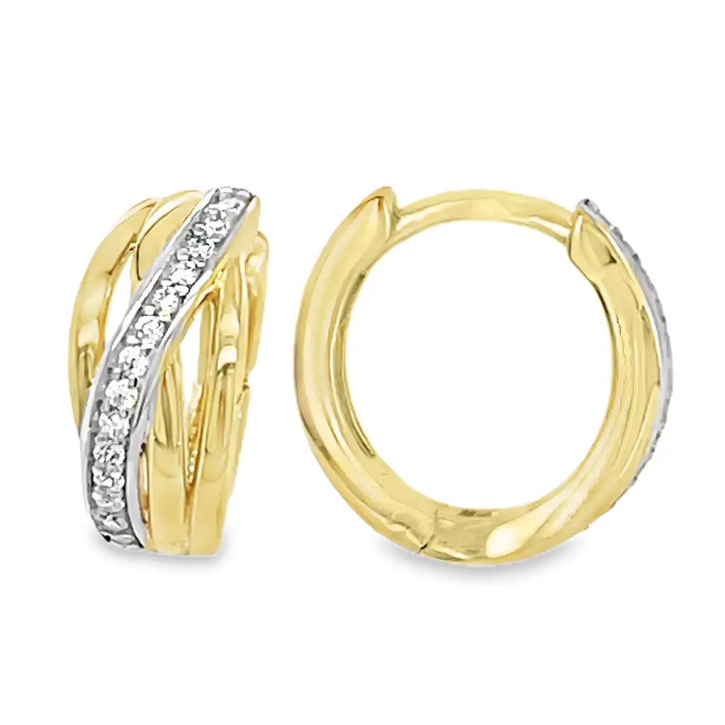 Bicolor gouden klapoorringen met Zirkonia stenen
