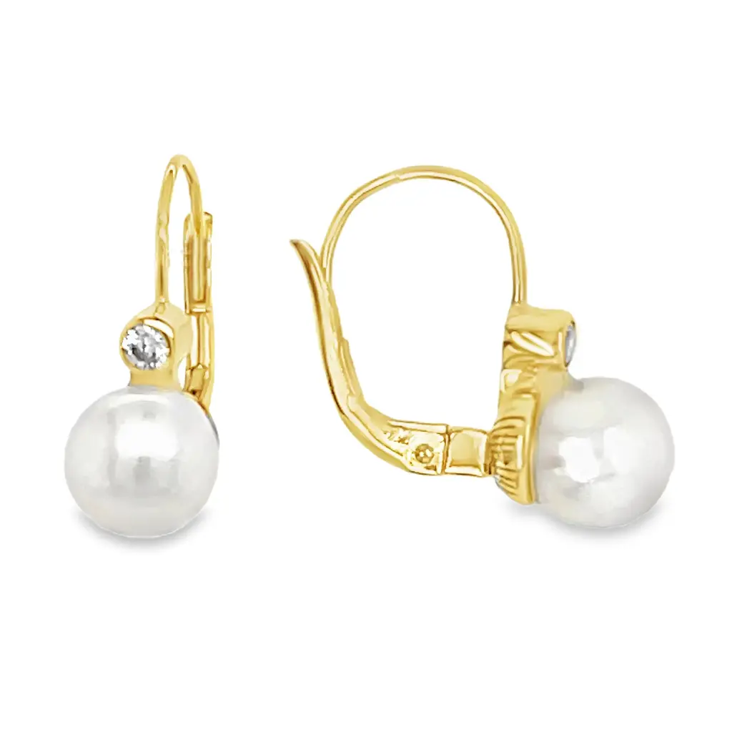 Yellow gold earrings with Pearl and Zirconia