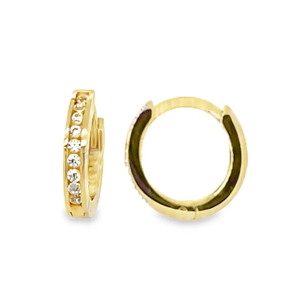 Geelgouden rij Klapoorringen met Zirkonia 10,5 x 1,9mm