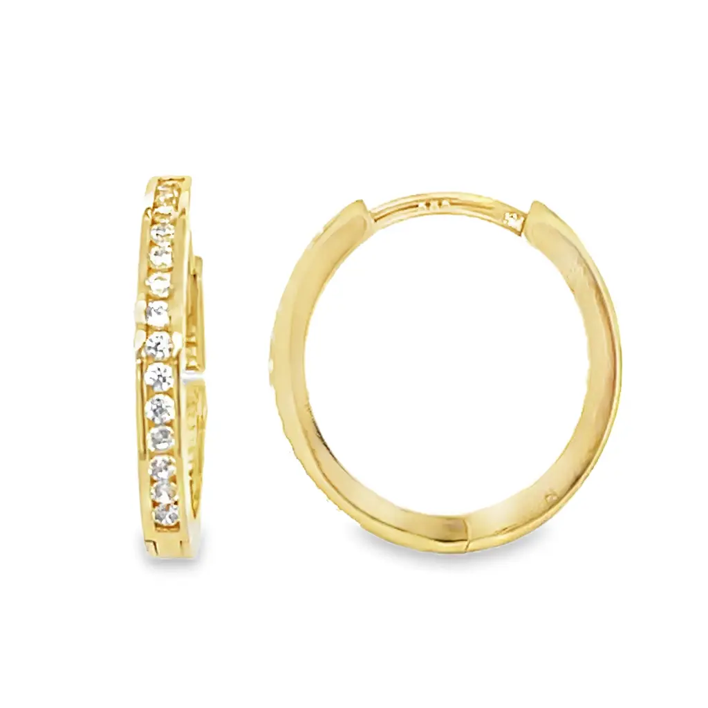 [GOR1120] Yellow gold row earring with Zirconia 14.5 x 1.9mm