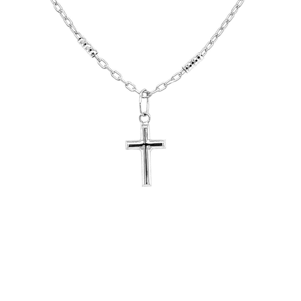 [WH0553] White gold pendant cross 7.5mm wide