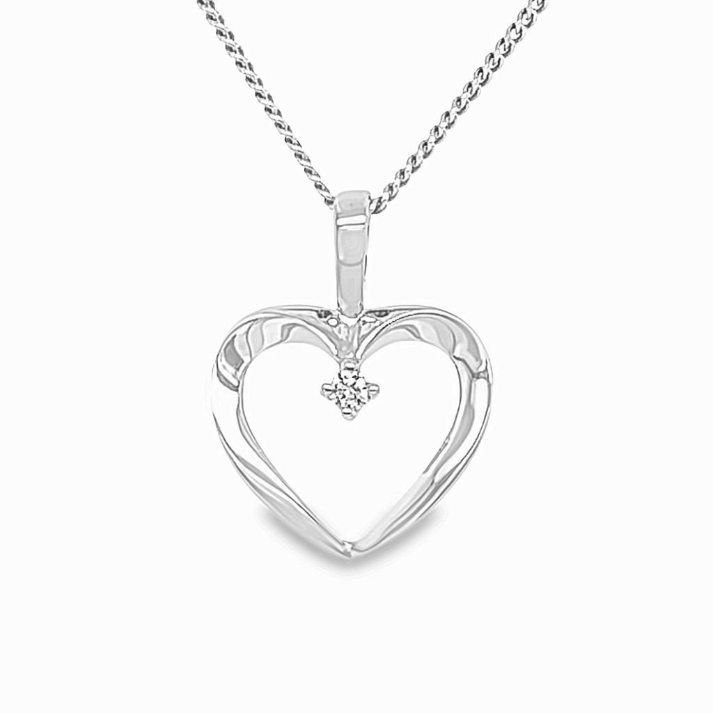 White gold heart pendant with diamond 0.02 carats