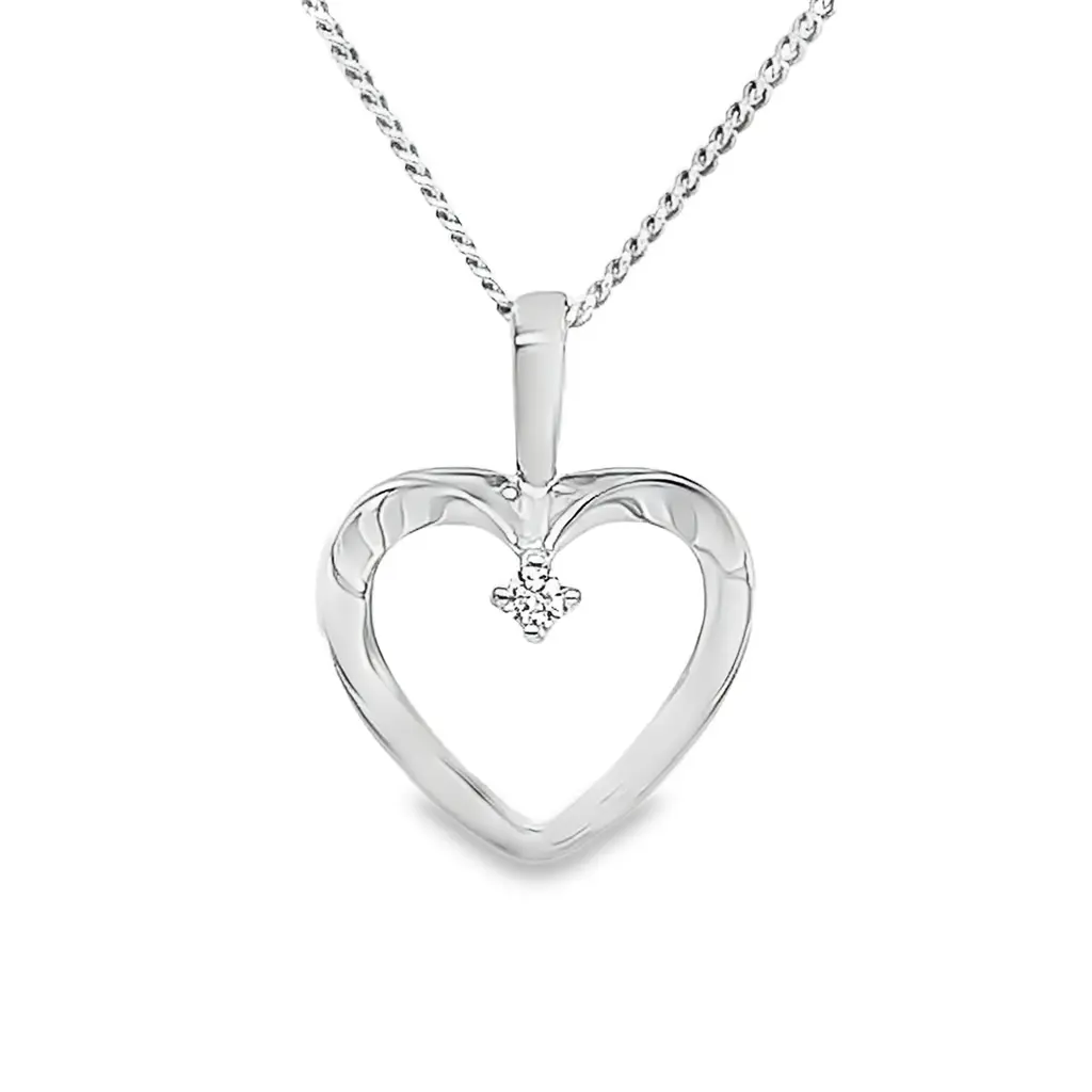 [WHE0679] Witgouden harthanger met Diamant 0,02 karaat