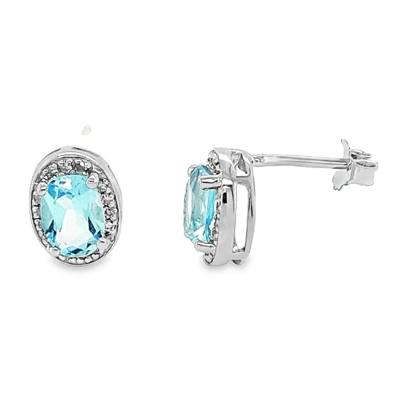 White gold stud earrings with Topaz and Diamond