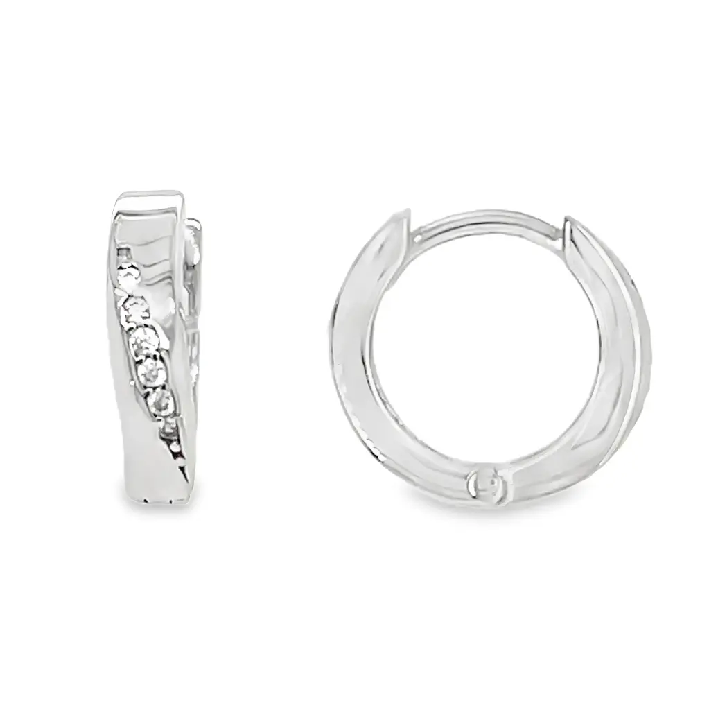 White gold hoop earrings with zirconia stones