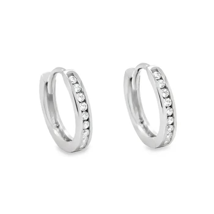 White gold earrings with single row of Zirconia stones