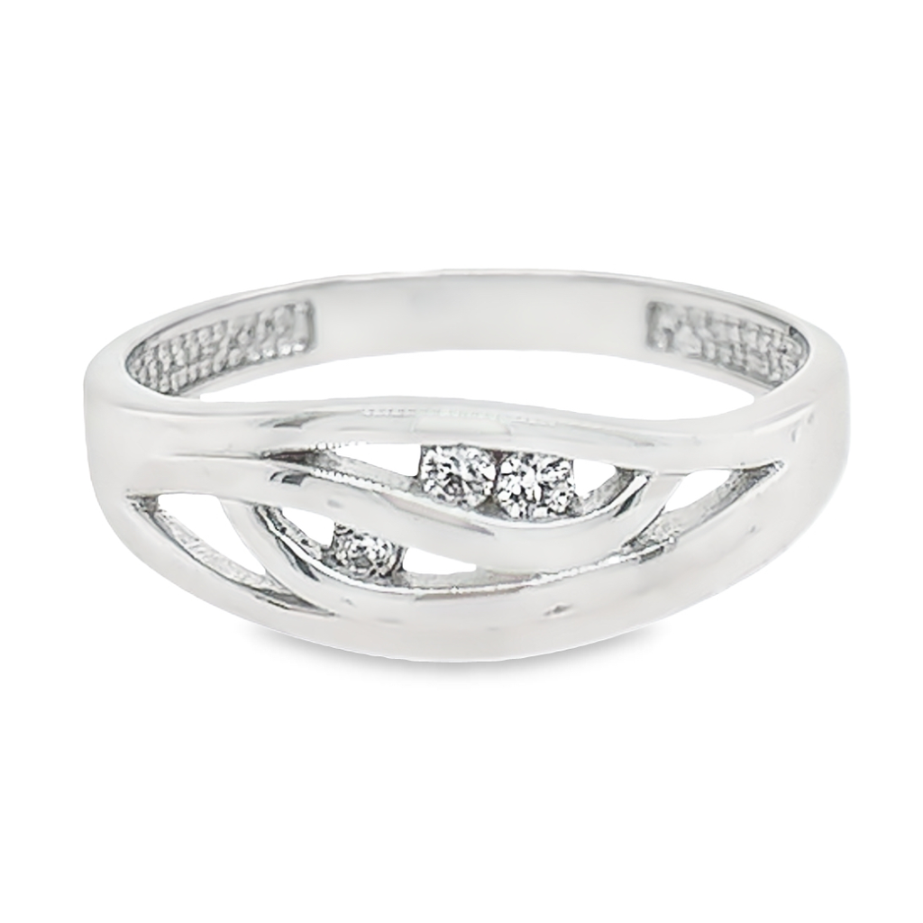 White gold fantasy women's ring with zirconia