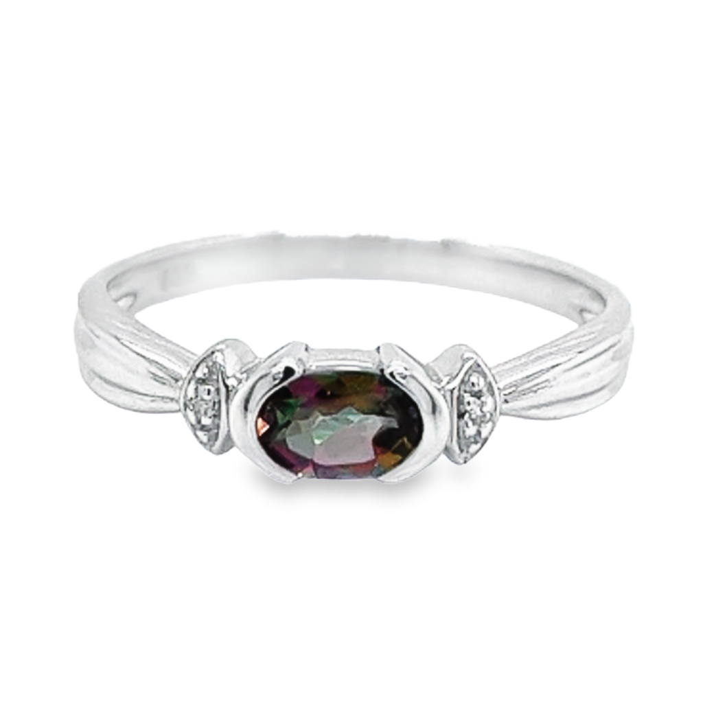 White gold ring with Mystic Green Topaz and Diamond